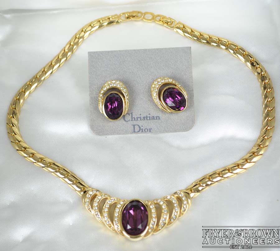 Christian Dior Bijoux Costume jewellery, A gilt metal and Amethyst glass necklace and matching - Image 2 of 2