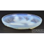 A P D'Aversn (1901- 1984) French opaline glass shallow Art Deco table bowl, moulded with Koi Carp