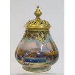 A rare Royal Worcester porcelain pot pourri vase and cover, signed H.George, unusually decorated