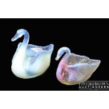 A Birtles Tate pressed glass swan form flower basket, of pink opaline colour, registered design