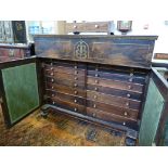 An unusual late Regency rosewood and brass inlaid secretaire collectors cabinet, circa 1820, the