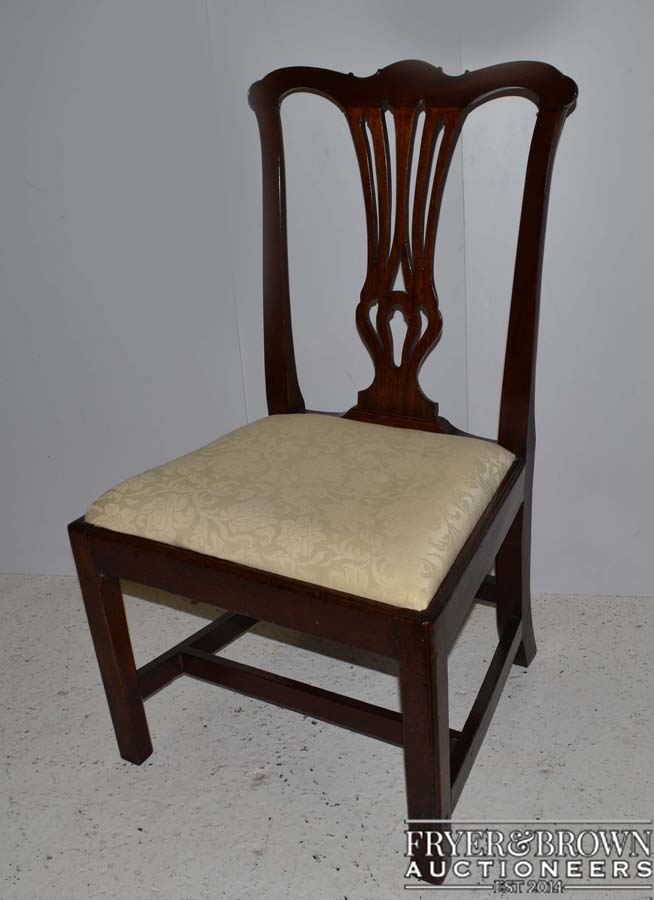 A Georgian mahogany Hepplewhite design side chair, pierced vase form back splat, drop in seat,