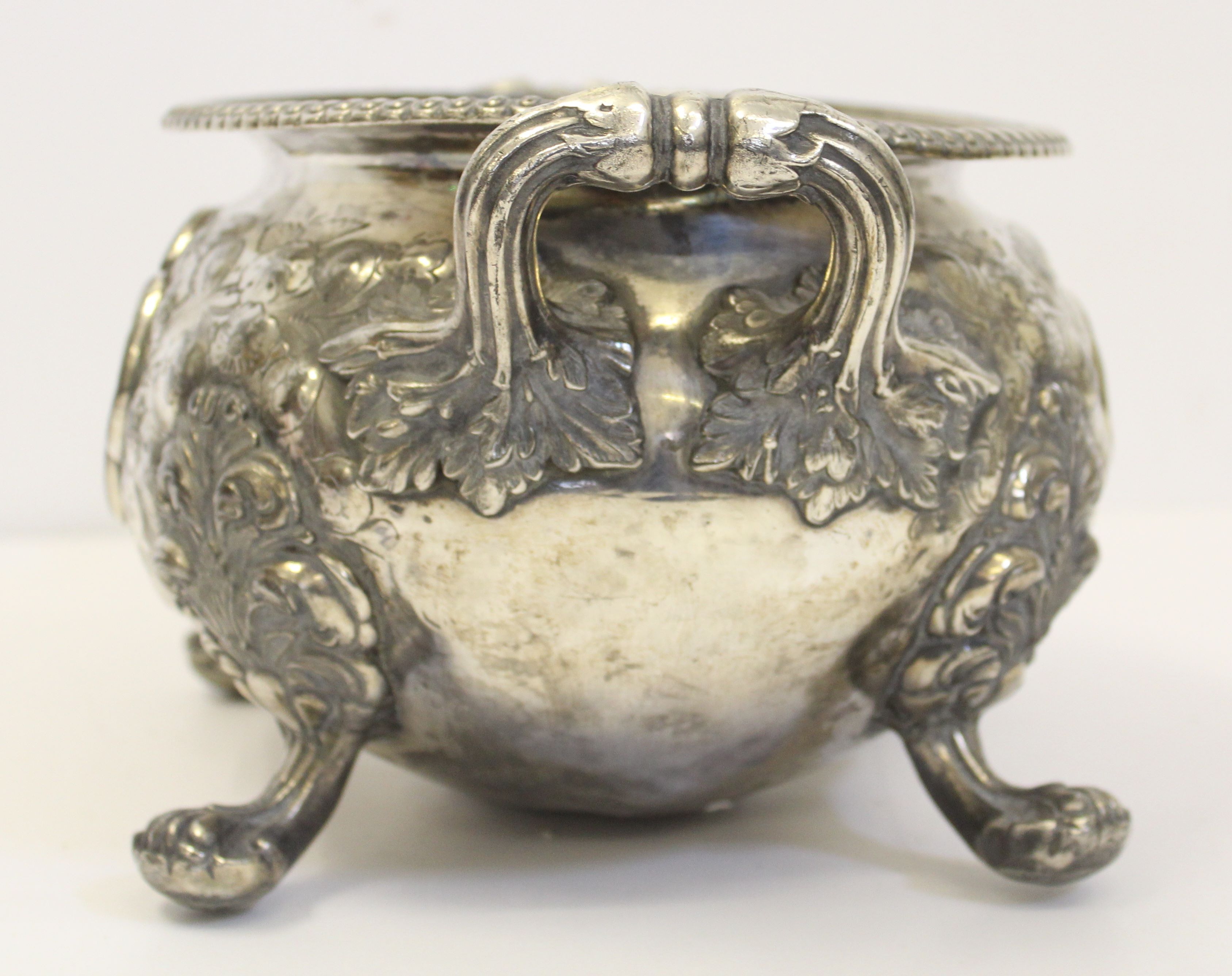 A silver plated oval footed jardinière or tureen, on four paw feet with high loop handles - Image 2 of 4