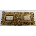 A very fine pair of antique Dieppe carved ivory plaquettes c1860 in contemporary carved gilt wood