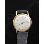 A gentleman's vintage Rotary wrist watch, yellow metal case, subsidiary seconds dial, gold baton