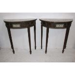 A fine and unusual pair of antique Anglo-Irish neo-classical adam style green painted console