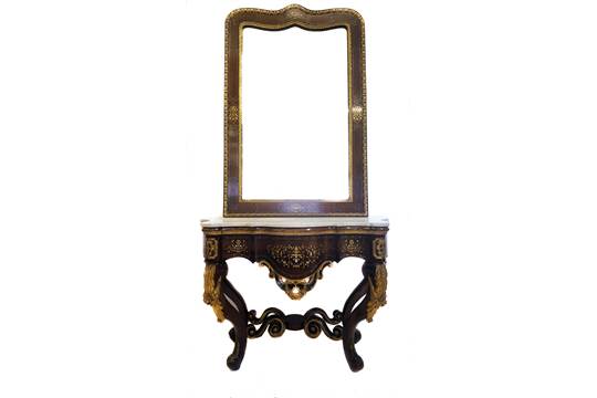 A fine and impressive large 19thC North European commode en console and mirror, c1820, possibly