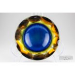 A Murano facetted Sommerso geode glass bowl possible Mandruzzato Manufactory, blue and amber