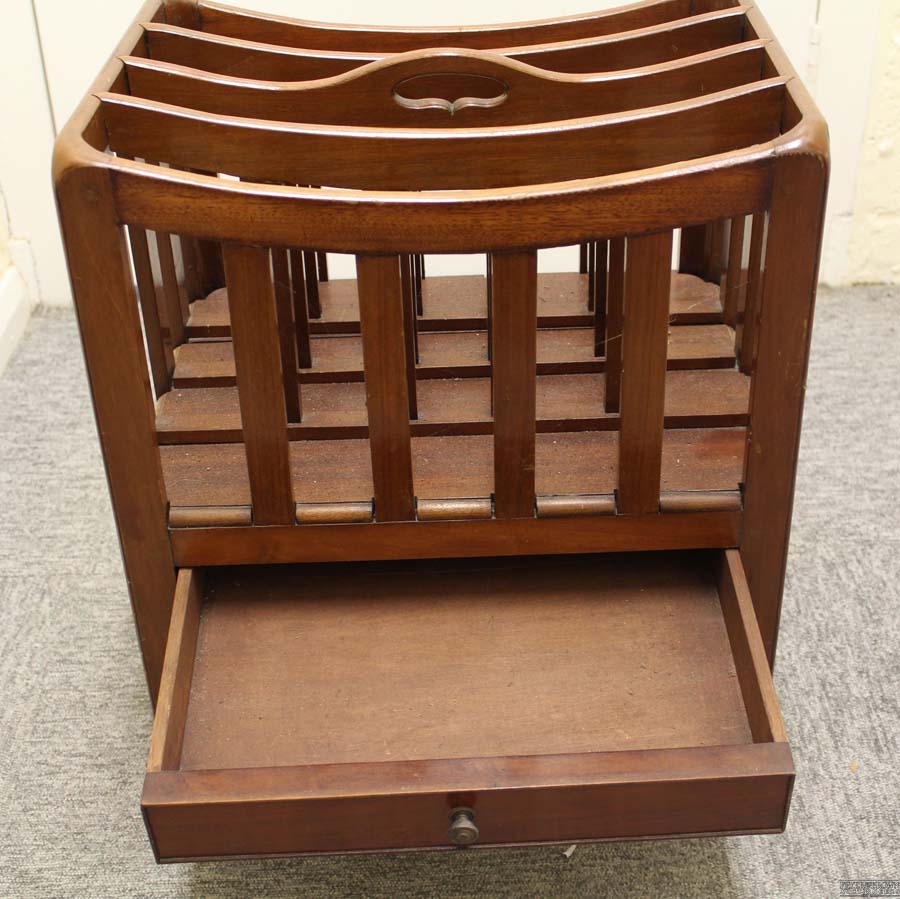 A small size mahogany Canterbury, four section with drawer beneath on square section legs, 51 x 42cm - Image 2 of 3