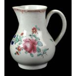 A Christians Liverpool porcelain sparrow beak jug, c1760, polychrome painted with summer sprays