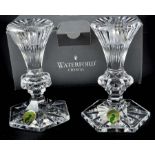 A pair of Waterford crystal Chatham shape candlesticks, boxed with original packaging, 13cm high (