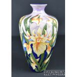 Debbie Hancock for Moorcroft Pottery - Windrush (Yellow Iris) pattern on 72/12 shape vase, of
