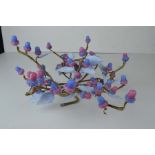 Murano glass and wire tree form centre piece, alabaster type glass 'acorns' in pink and blue with