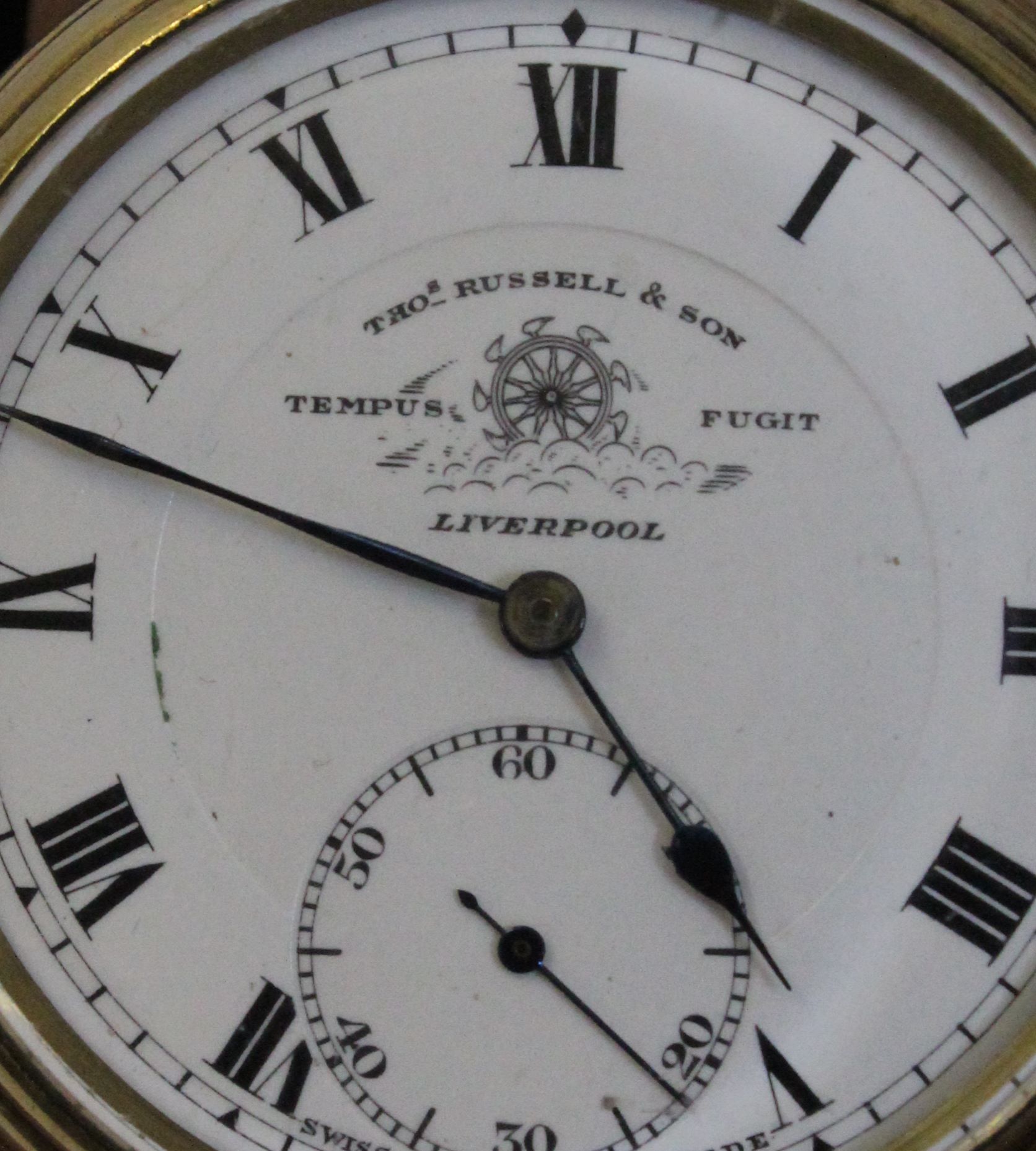 Tho's Russel & Son Tempus Fugit heavy gold filled pocket watch, case stamped 'Illinois Watch Case Co - Image 3 of 3