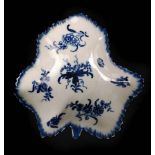 A Worcester porcelain pickle leaf dish, c1765-70, painted in pickle vine pattern, workman's mark