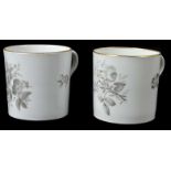 A pair of Spode bat printed cans, printed in black with flower sprays, 6.5cm (2)