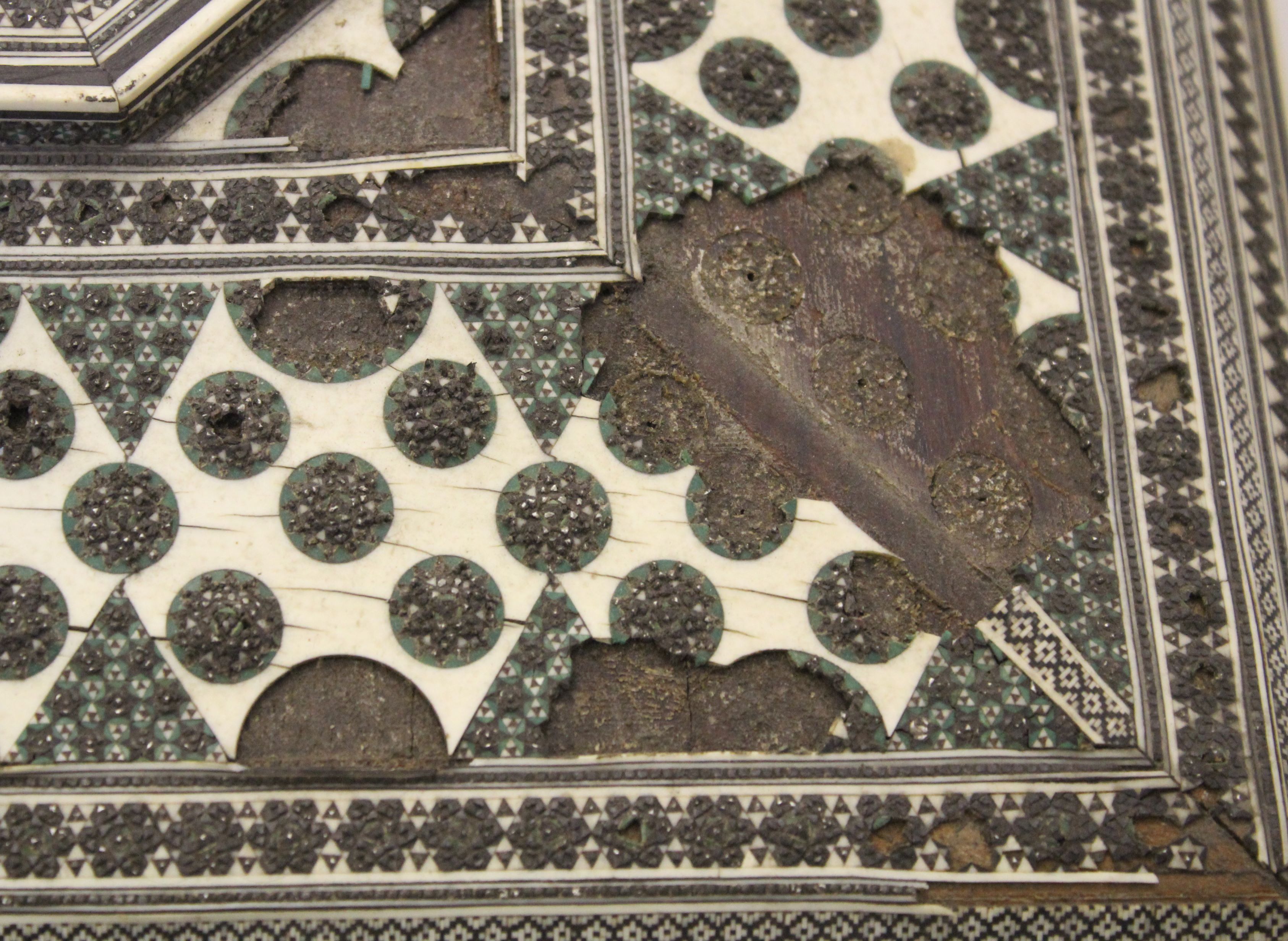 An Anglo Indian Sadeli-ware workbox with velvet lined work tray, includes some sewing requisites, - Image 8 of 9