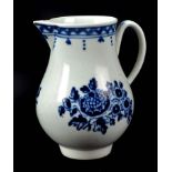 A Christian's Liverpool porcelain sparrow beak jug, c1770, printed in blue with floral sprays and