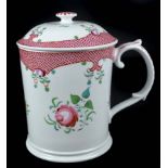A large New Hall porcelain tankard and cover, c1800, in pattern No.610, in the manner of Chinese