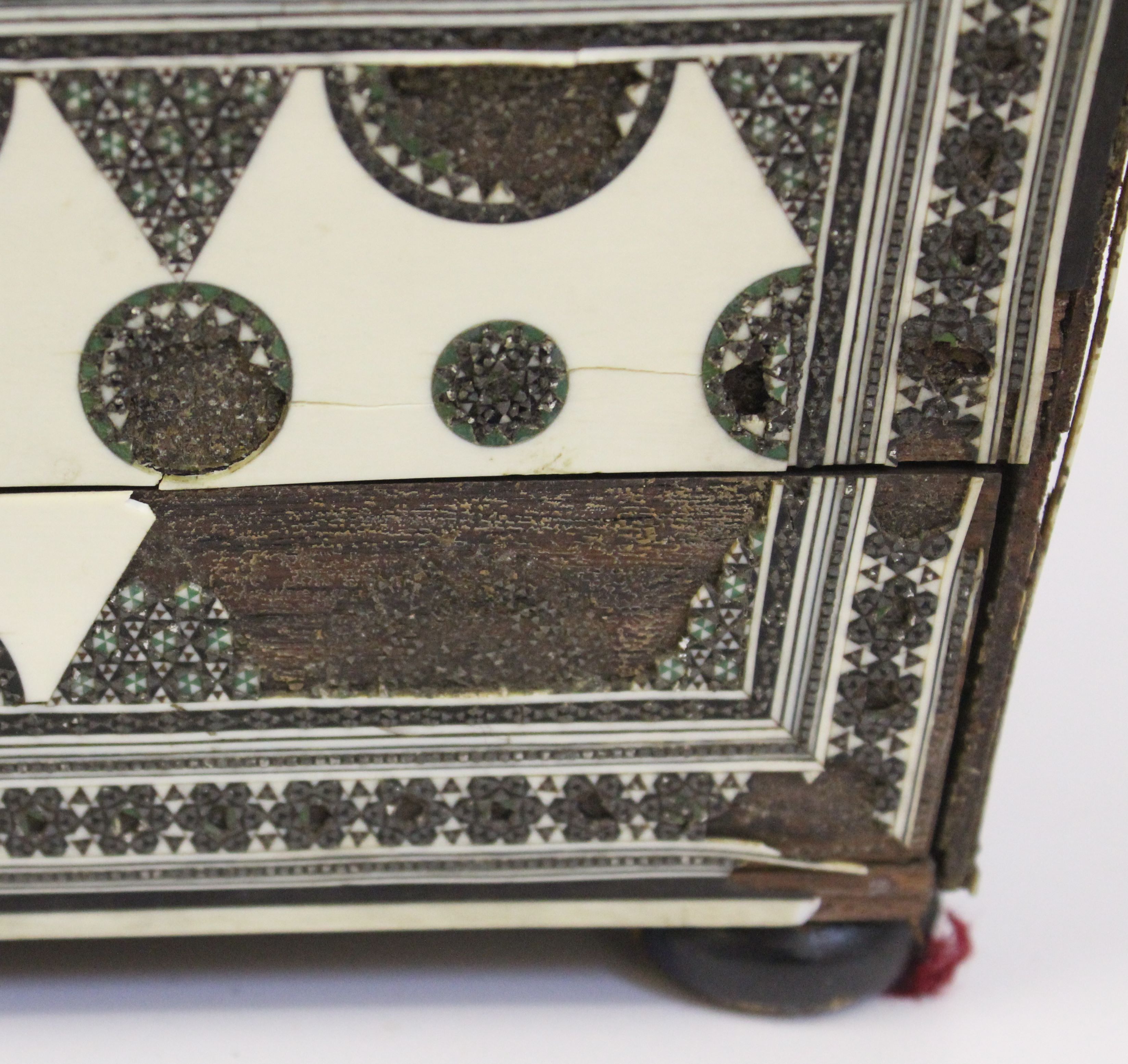 An Anglo Indian Sadeli-ware workbox with velvet lined work tray, includes some sewing requisites, - Image 5 of 9