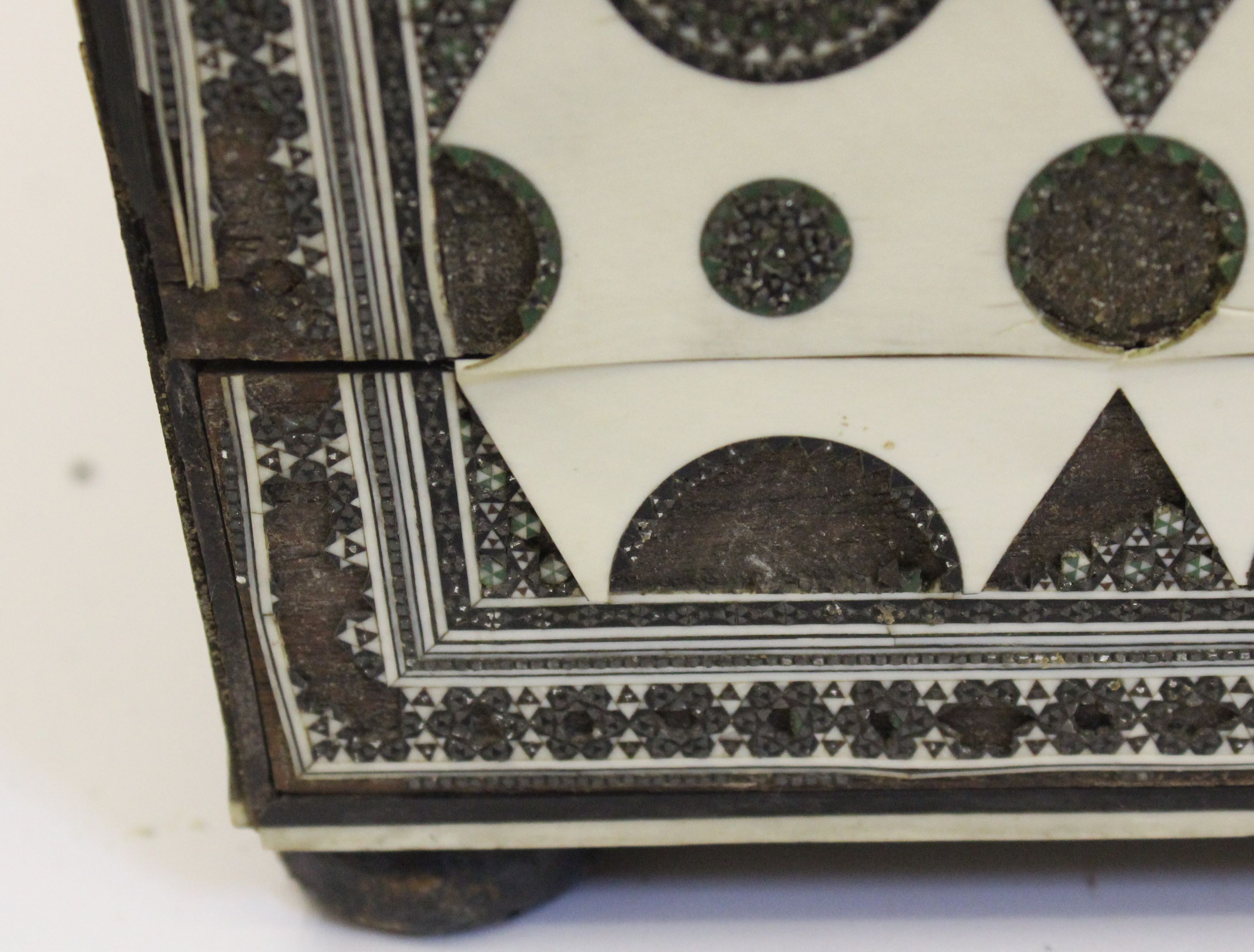 An Anglo Indian Sadeli-ware workbox with velvet lined work tray, includes some sewing requisites, - Image 6 of 9