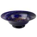 A Thomas Webb blue agate ware bowl, of cardinal hat form, cobalt blue with brown/grey variegated