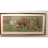 Fox Hunting Interest - A Cecil Aldin style hunting print, signed in German ?Shultz-Blank, 70 x 27cm