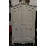 French Armoire - early 20th C painted white white C scroll carving to arched pediment - double doors
