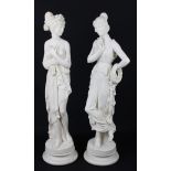 A pair of Italian faux marble resin figures of Grecian maidens on stepped circular bases, 79cm high