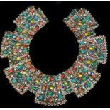 A vintage handmade beadwork collar, c1970's, possibly by Norman Hartnell, the wide coloured glass