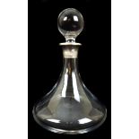 A silver mounted glass ships decanter, with ball stopper, 1997, makers mark HBs&H for Harrison