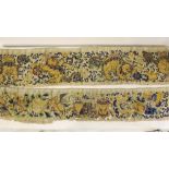 Two Chinese 19th Century silk embroidered bed panels, of dragons and peony flowers with Fo dogs,