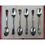 A set of Scottish hardstone set of silver coffee spoons, with barley twist handles, in fitted case