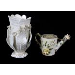 An English porcelain cowslip spill vase, probably Minton, in the white; a Bloor derby flower