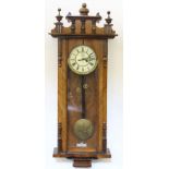 A Gustav Becker Vienna regulator wall clock, of walnut case, marked GB with anchor to dial, double