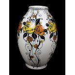 Charles Catteau for Boch Freres - A large Art Deco vase printed and hand painted with stylised