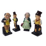 Four Royal Doulton Dickens figures, Dick Swiveller; Sairy Gamp; Sam Weller; and Pickwick, 11cm