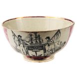 A black printed Sunderland lustre bowl decorated with the Mariner's Arms, c1820 - 1830; a