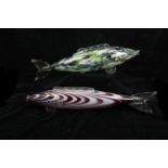 Two Italian art glass models of fish, mottled polychrome coloured bodies with colourless glass fins,