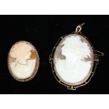 An antique shell cameo gold mounted brooch, c1890, the cameo well carved with the profile of a