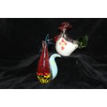 Two art glass figures of a Chicken/Cockrell, brightly coloured blown glass with millefiori