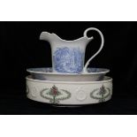 A blue and white Burleighware wash jug and bowl, decorated with an Indian palace view; and a Mintons