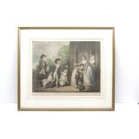 Clifford R James, Family at a doorway, coloured mezzotint, published by James Connell & Sons, signed