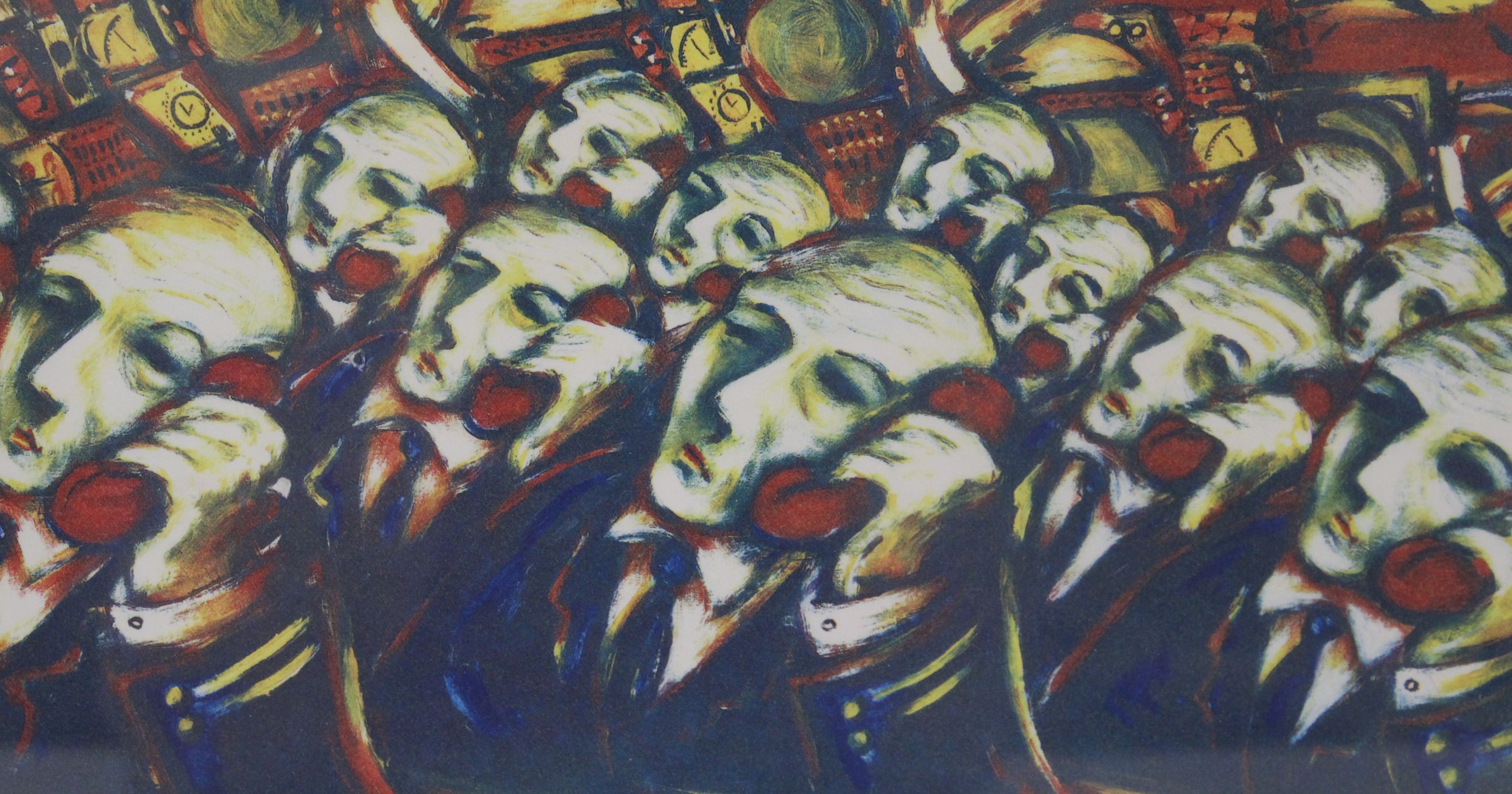 Faces in a crowd, limited edition print, signed indistinctly, no.267/300 - Image 2 of 4