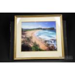 framed and glazed photograpic representation of a "tropical" sand cove - 44 x 37 cm