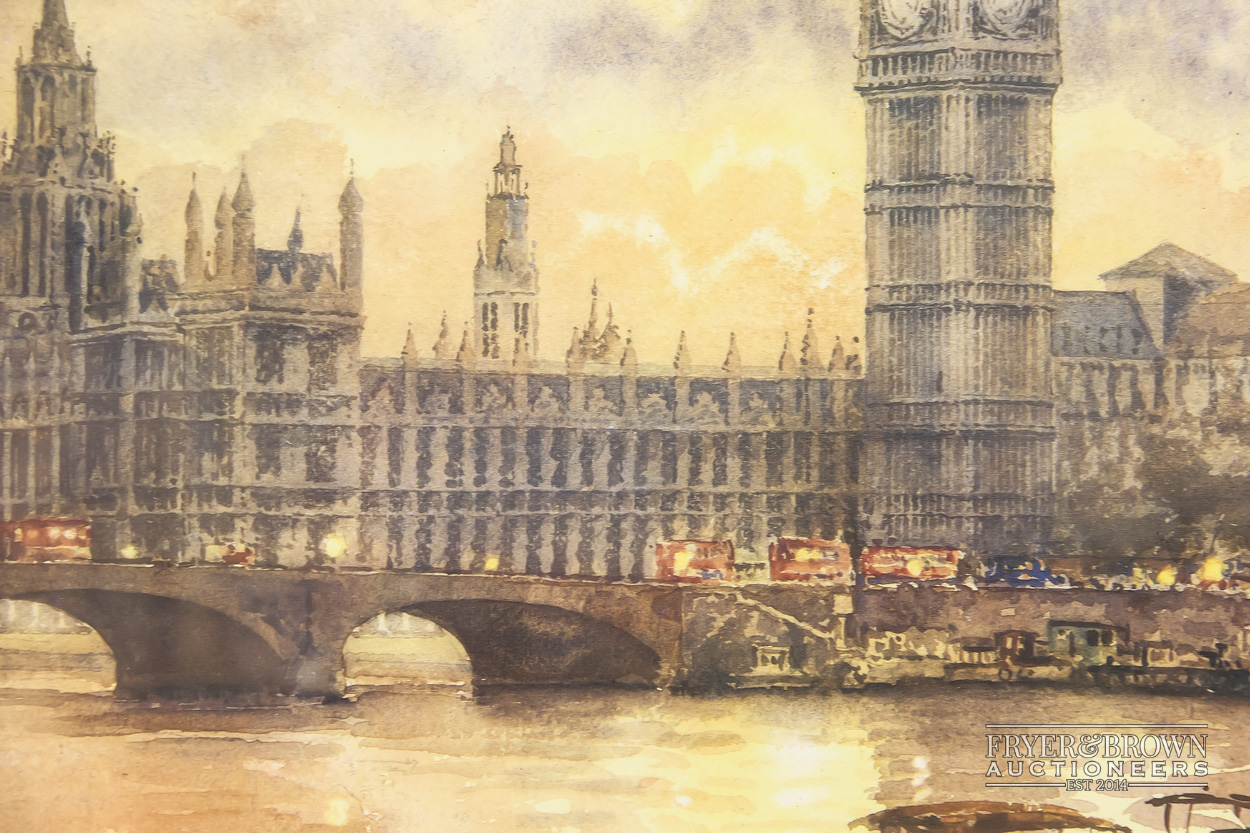 Large print of the House of Parliment, signed Bill Sturgeons, 48x35cm