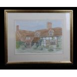 Unsigned watercolour of a country cottage 33 x 23 cm