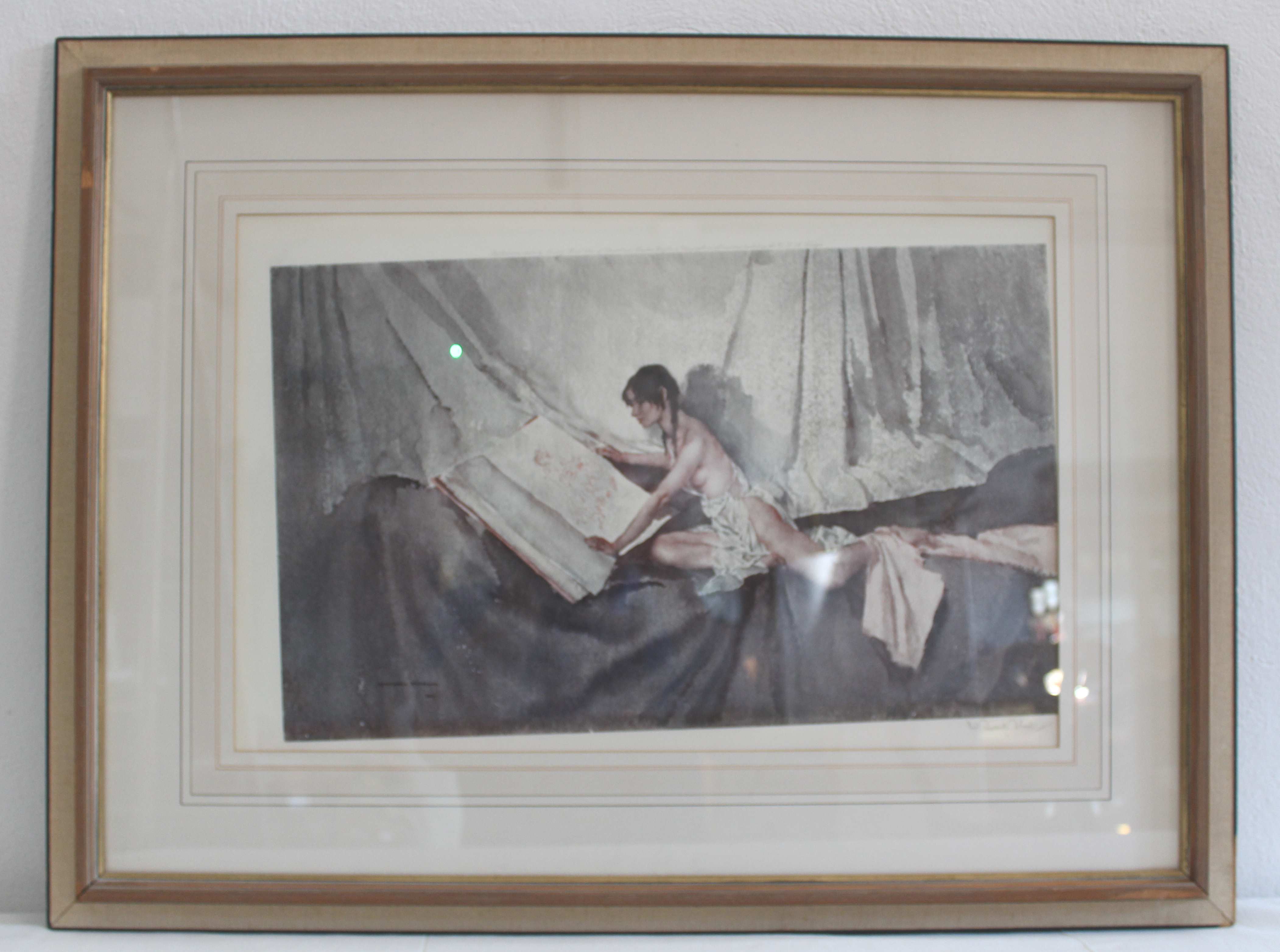 William Russell Flint - New model inspecting drawing of her predecessor, coloured lithograph, signed