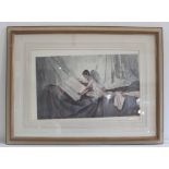 William Russell Flint - New model inspecting drawing of her predecessor, coloured lithograph, signed