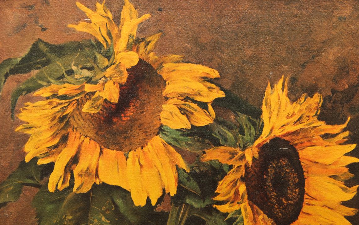 Still life of sunflowers, textured print, 39 x 47cm approx. - Image 2 of 3